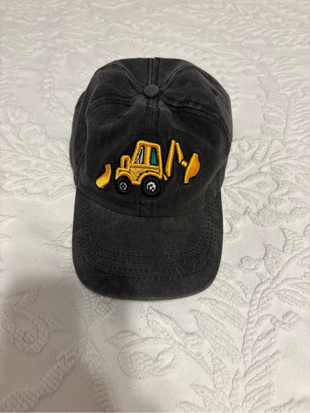 Kids Black Hat with Yellow Excavator Embroidery